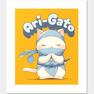 Ari-Gato kawaii white ninja thank you cat Posters and Art